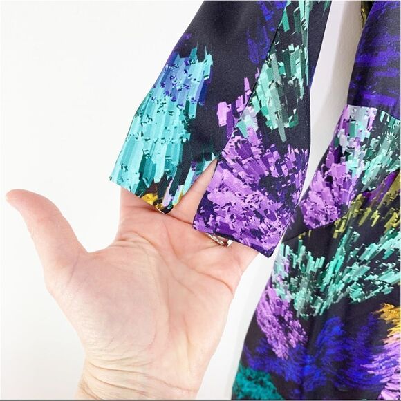 Milly NY Delaney Galaxy Print 3/4 Sleeve Silk Dress V-Back‎ Exposed Zip Sz 2 - Picture 6 of 12